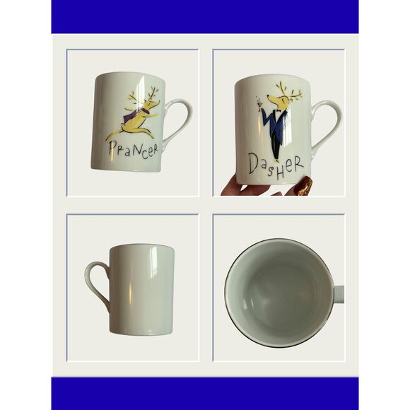Pottery Barn Reindeer Mug Set of 6 Japan • Dancer, Dasher• Christmas Holiday - Picture 2 of 3
